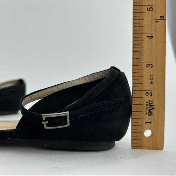 JustFab (6.5) Meena Black faux Suede Pointed Toe Ankle Strap D’Orsay Flats Shoes - Picture 10 of 10